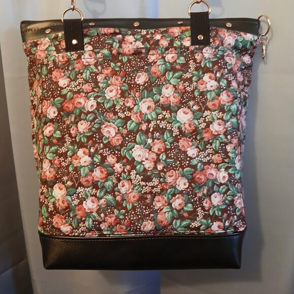 New Travel Sling Crossbody Brown Bronze Pebbled faux leather Pink Western Roses - Picture 10 of 12